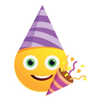 Happy emoji wearing birthday hat and holding party popper celebrating event vector