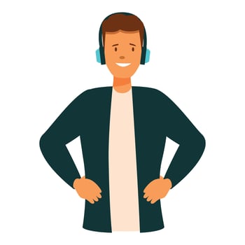 Young man with headphones is smiling and listening to music vector
