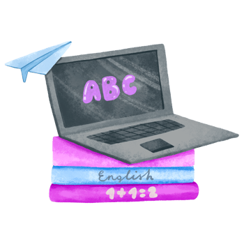 A stack of school books and textbooks and a laptop. Back to school. Hand drawn illustration on isolated background png