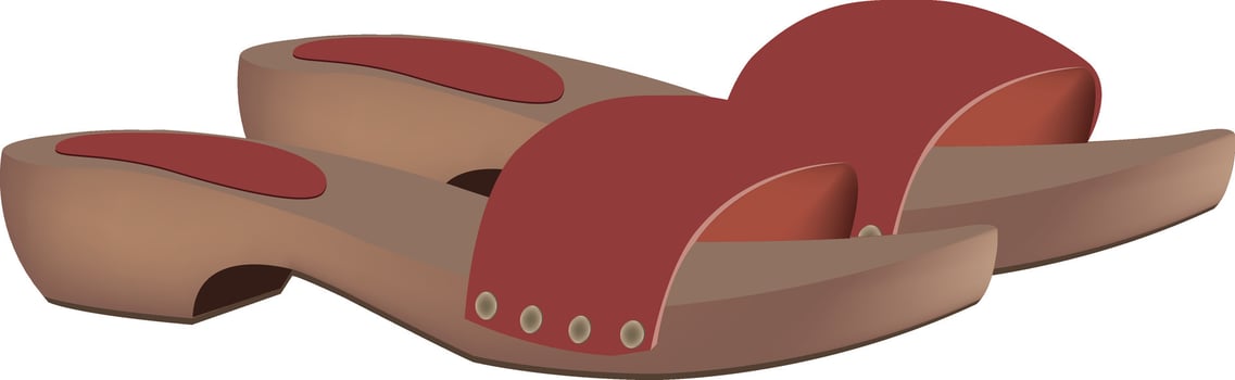 Pair of red leather clogs on white background vector