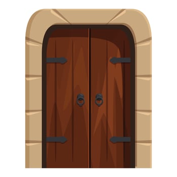 Ancient wooden door with iron decoration and stone archway vector