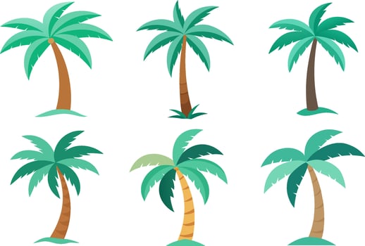 Collection of Palm Trees with Varied Trunk and Leaf Designs vector