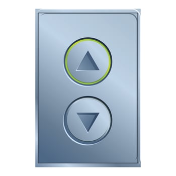 Modern elevator button panel showing up and down direction with green light vector