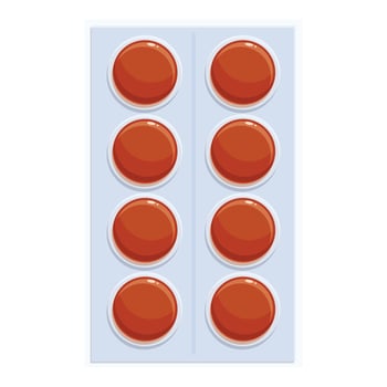 Blister pack containing round brown pills for medical treatment vector