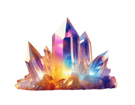 Close-Up Depiction of a Quartz Crystal with Sparkling Facets and Iridescence png