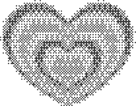 Pixel pattern heart. Bitmap dotted texture symbols of love. Retro design element with color gradation. Y2k grainy digits halftone shape. Valentine day grunge figures png
