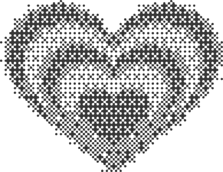 Pixel pattern heart. Bitmap dotted texture symbols of love. Retro design element with color gradation. Y2k grainy digits halftone shape. Valentine day grunge figures png