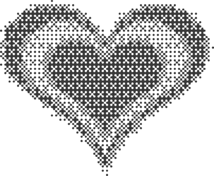 Pixel pattern heart. Bitmap dotted texture symbols of love. Retro design element with color gradation. Y2k grainy digits halftone shape. Valentine day grunge figures png
