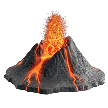 Volcanic Eruption Animation with Fiery Explosion and Lava Flow png