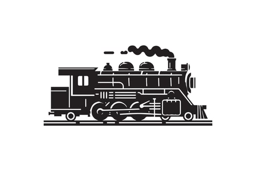 A black and white illustration of a steam engine vector