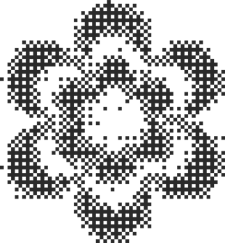 Pixel pattern shape. Textured flower with bitmap Y2k dither gradient. Retro star with old computer game graphic effect. Halftone grunge illustration png