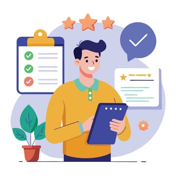 Man with clipboard and rating icons vector