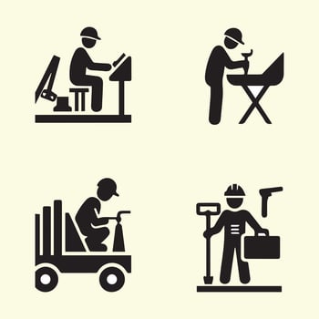 collection of working silhouette people on a white background vector