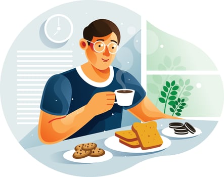 Man having breakfast at home vector