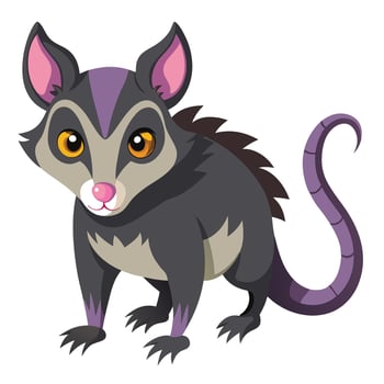 A cartoon possum with purple eyes and long tail vector
