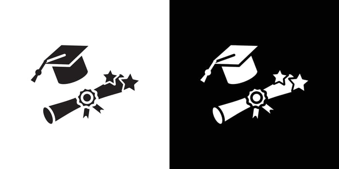 Graduation icon flat thin line illustration vector
