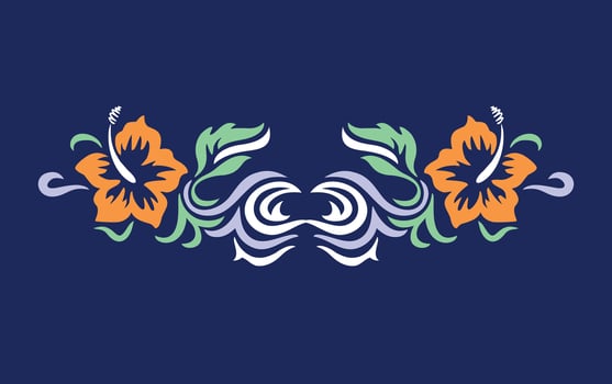Illustration of hibiscus in graphic style in tribal style composition. vector