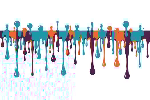 Color Paint Dripping Border Collection water oil paint blood ink or melt chocolate drips silhouettes set. Liquid stains abstract splatter design elements isolated on white background vector