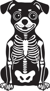 Dog wearing skeleton costume for halloween silhouette black vector