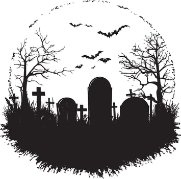 Old cemetery halloween background silhouette black vector