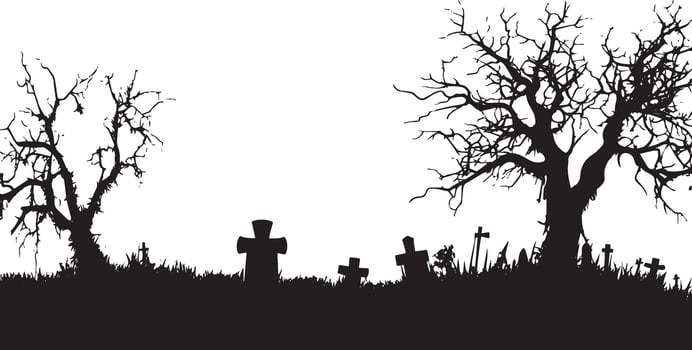 Old cemetery halloween background silhouette black vector
