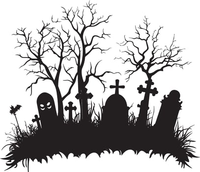 Old cemetery halloween background silhouette black vector