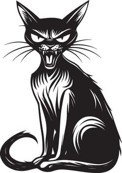 hissing frightened cat, halloween linear black vector