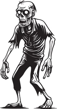 Halloween cartoon walking zombie linear black vector