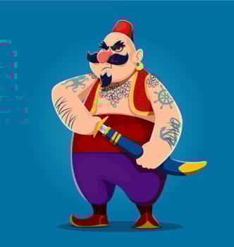 Cartoon Turkish pirate character holding a sword vector