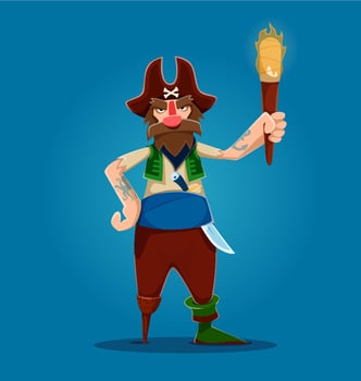 Cartoon one-legged pirate character with torch vector