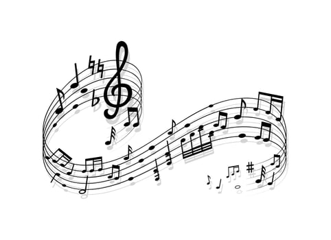 Song wave with music notes melody sound swirl flow vector