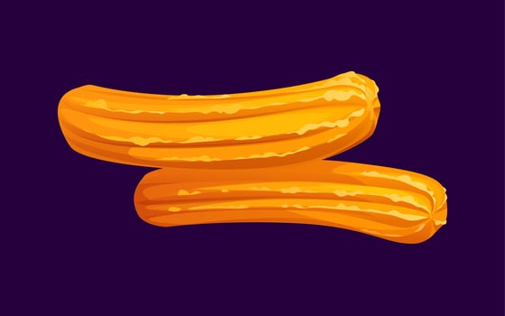 Cartoon Mexican churros. Two golden churro sticks vector