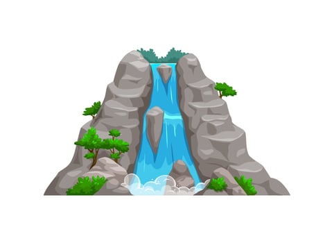 Waterfall cascading down a rocky mountain, vector