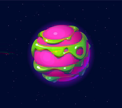 Cartoon fantasy galaxy planet with green c drips vector