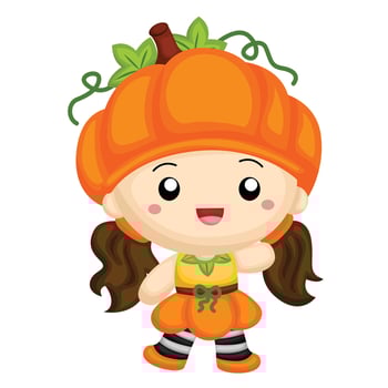 Cute Orange Halloween Kids Pumpkin Costume Character Cartoon Illustration Clipart Sticker Decoration Background vector