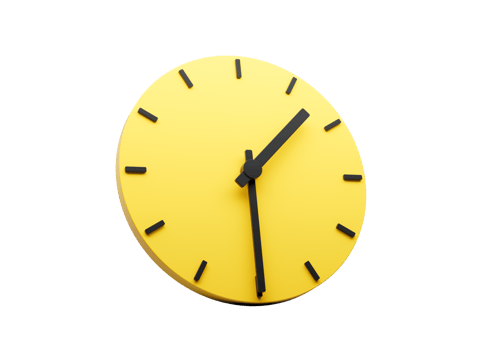 3d Simple Yellow Round Wall Clock One Thirty Half Past 3d illustration png
