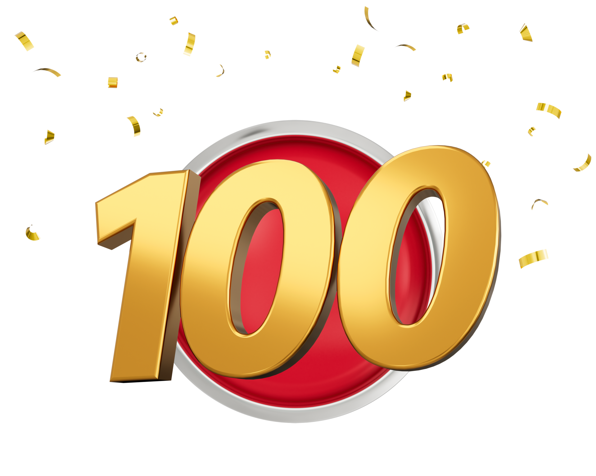Gold Number 100 Gold Number Hundred On Rounded Red Icon with Particles, 3d illustration png