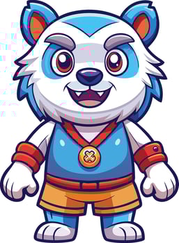 A cartoon panda bear with blue and orange clothes vector