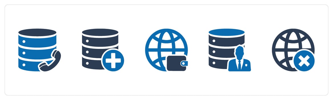 A set of 5 Internet icons as call server, add server, global wallet vector