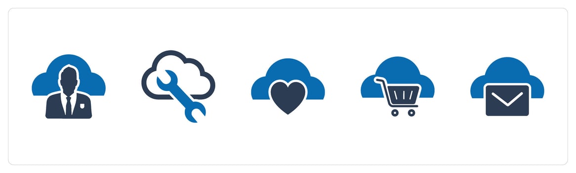 A set of 5 Internet icons as user cloud, cloud setting, favorite cloud vector