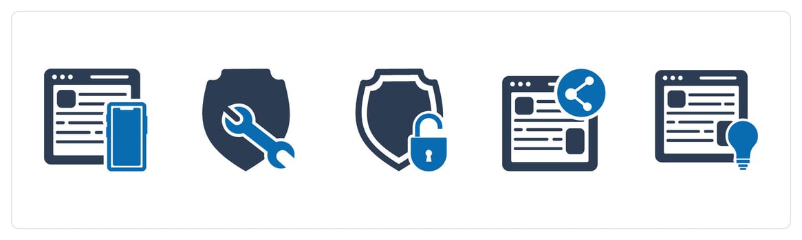 A set of 5 Internet icons as responsive, shield maintenance, security vector