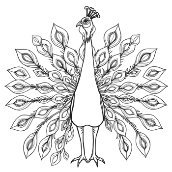Coloring page outline of a peacock on an Isolated transparent background. png