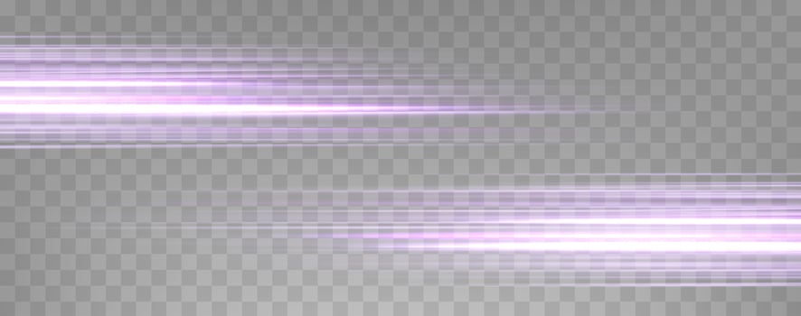 Speed rays, velocity light neon flow, zoom in motion effect, purple glow speed lines, colorful light trails, stripes. vector