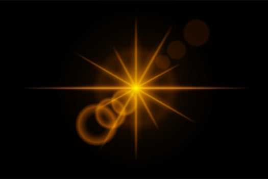Yellow neon stripes or light flash star. Laser beams, horizontal beams. Beautiful light reflections. Glowing stripes on a black background. vector