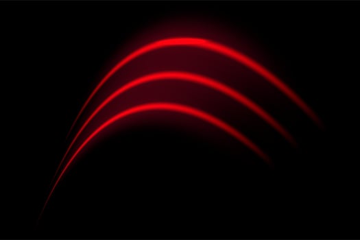 Red wave neon stripes or light flash arc. Laser beams, horizontal beams. Beautiful light reflections. Glowing stripes on a black background. vector