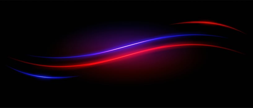 Blue and red wave neon stripes or light flash. Laser beams, horizontal beams. Beautiful light reflections. Glowing stripes on a black background. vector