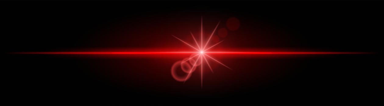 Red neon stripes or light flash with star. Laser beams, horizontal beams. Beautiful light reflections. Glowing stripes on a black background. vector