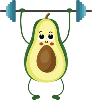Funny avocado character mascot making gym vector