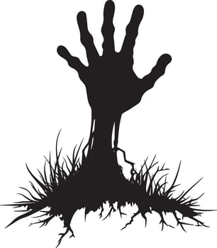 Halloween zombie hand coming out of the ground clean simple black vector
