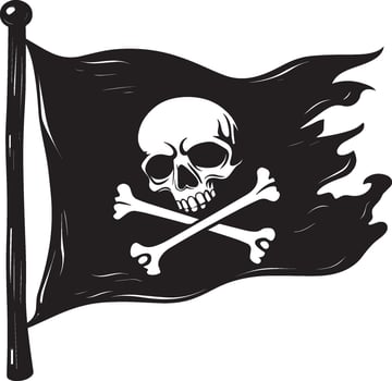 Waving Pirate flag of skull and crossbones clean simple silhouette black vector